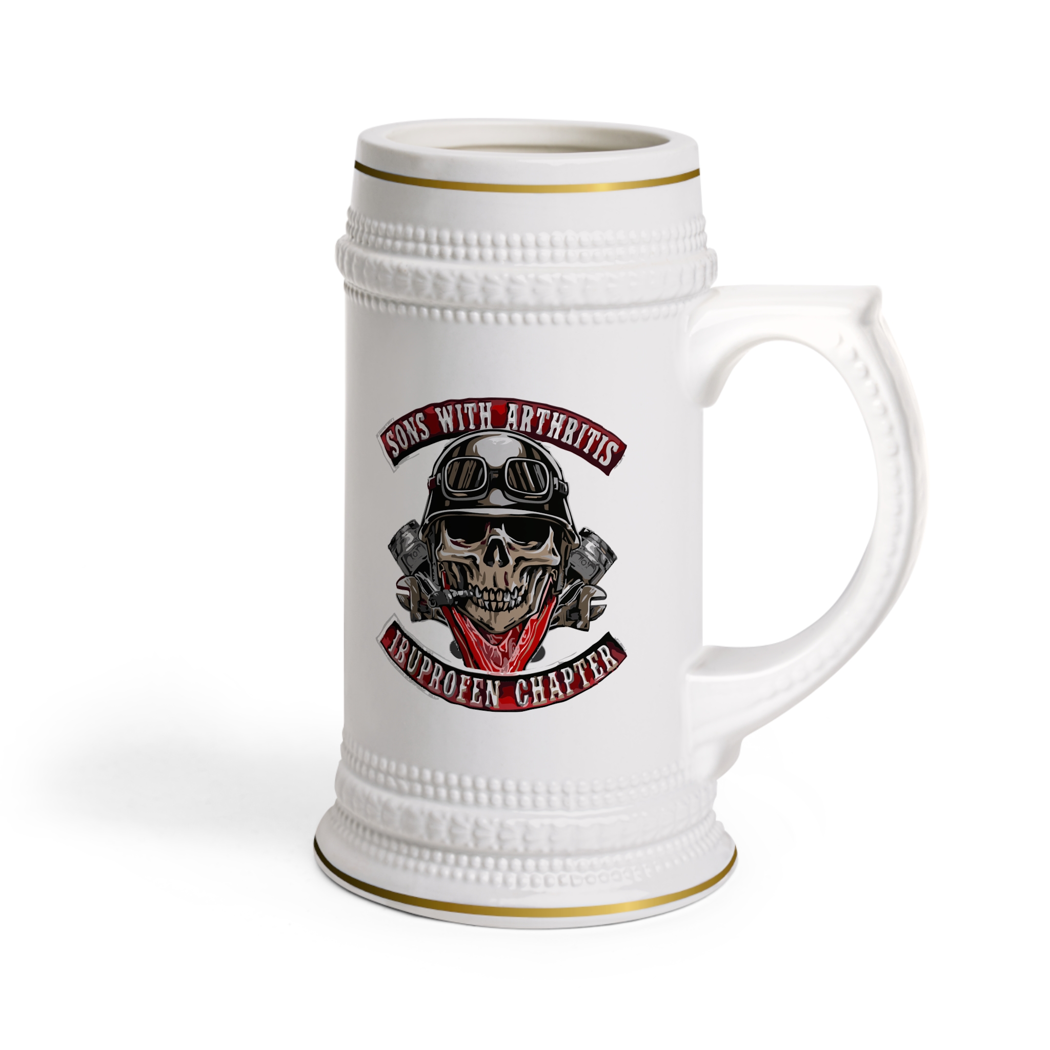 Sons With Arthritis Biker Stein Mug — Skull & Goggles Ceramic Beer Stein