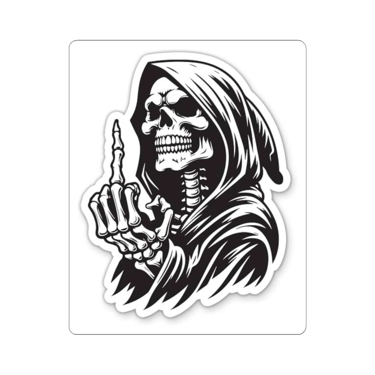 Reaper Middle Finger Sticker – Grim Skull Kiss-Cut Decal for Laptops & Skateboards