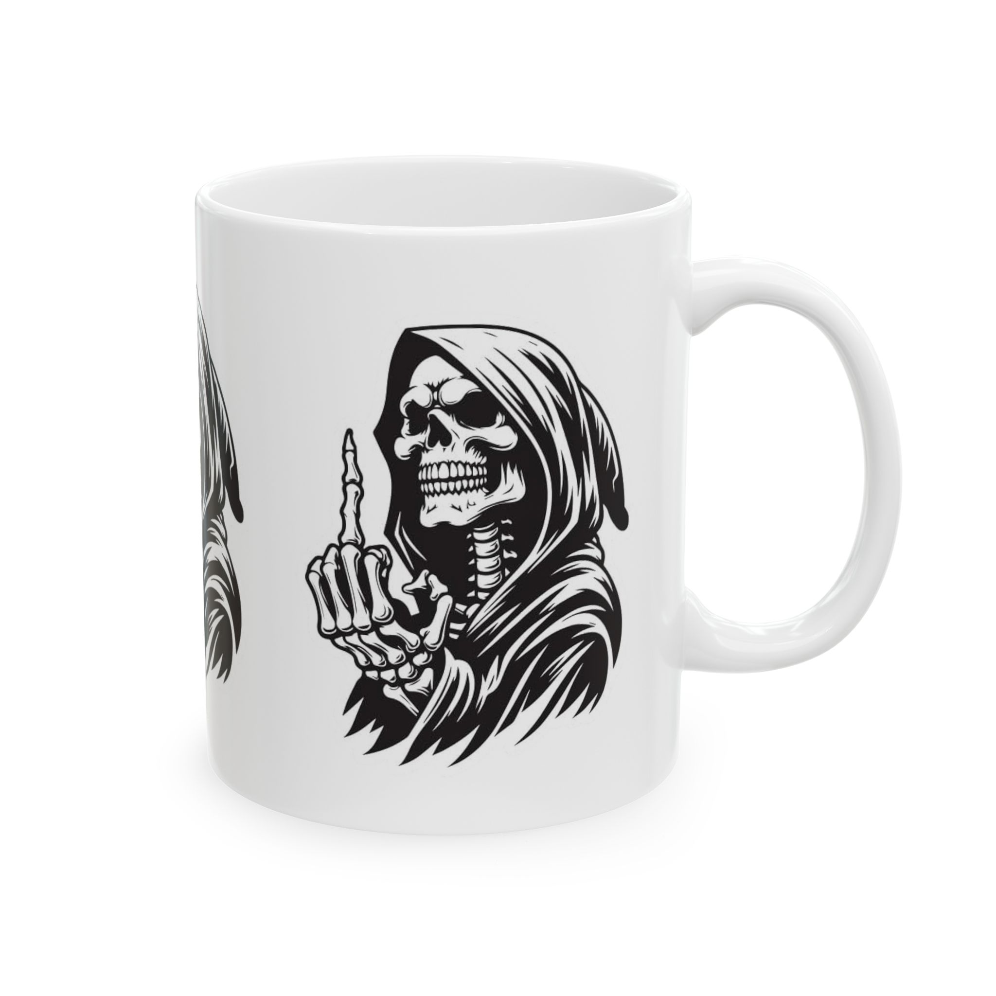 Reaper Skull Middle Finger Ceramic Mug – Dark Gothic Coffee Cup (11oz, 15oz)