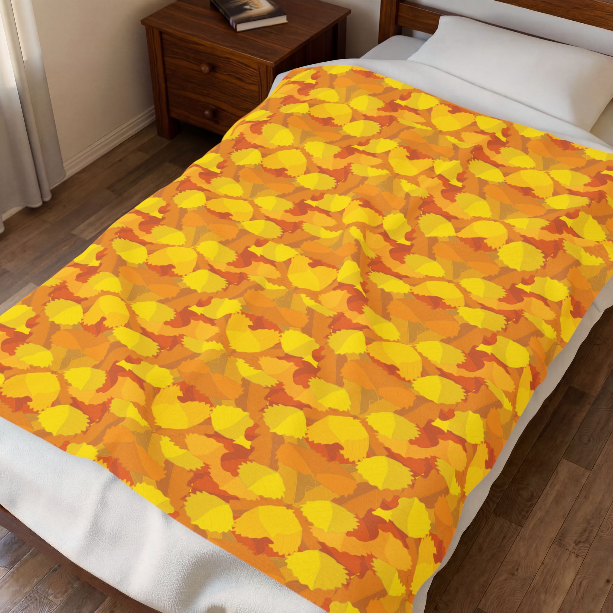 Velveteen Plush Blanket – Golden Yellow Floral Pattern Cozy Throw for Home & Fall Décor