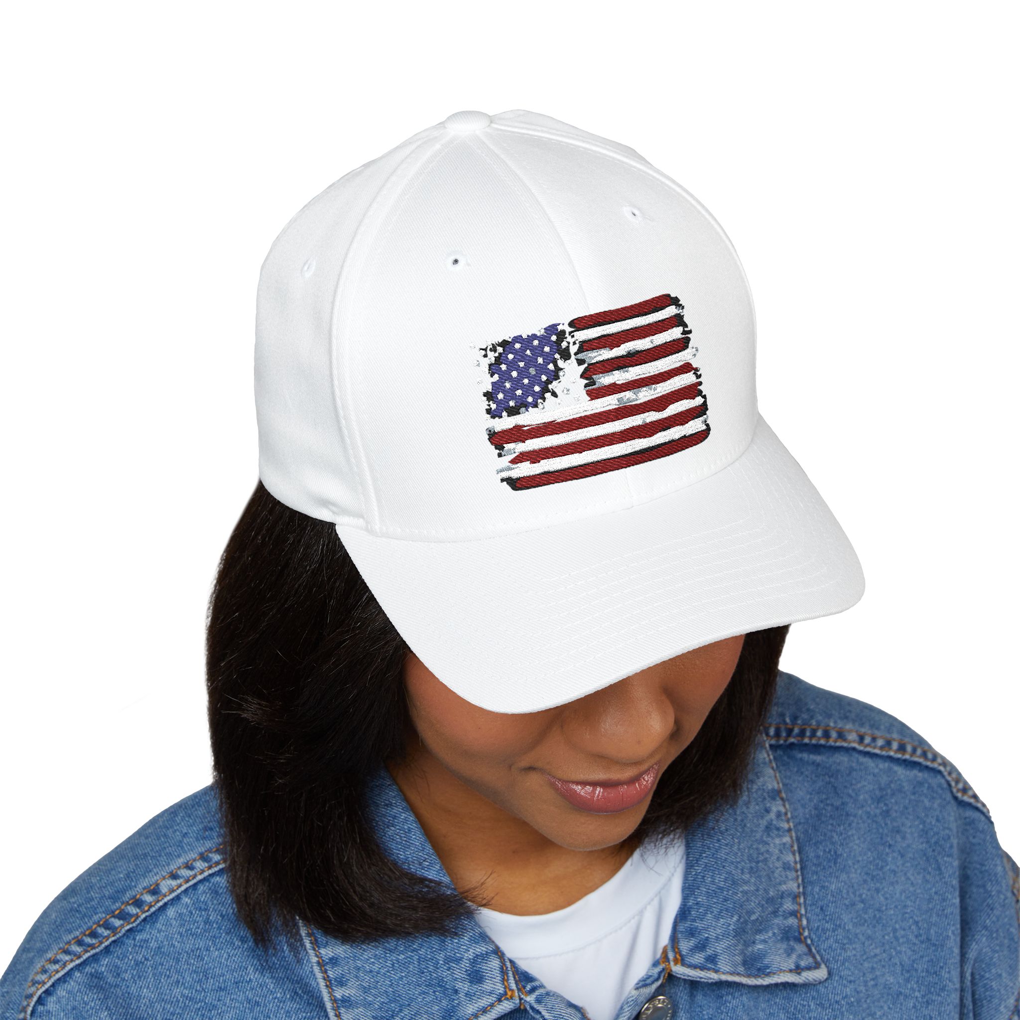 Distressed American Flag Embroidered Cap — Patriotic Baseball Hat for 4th of July